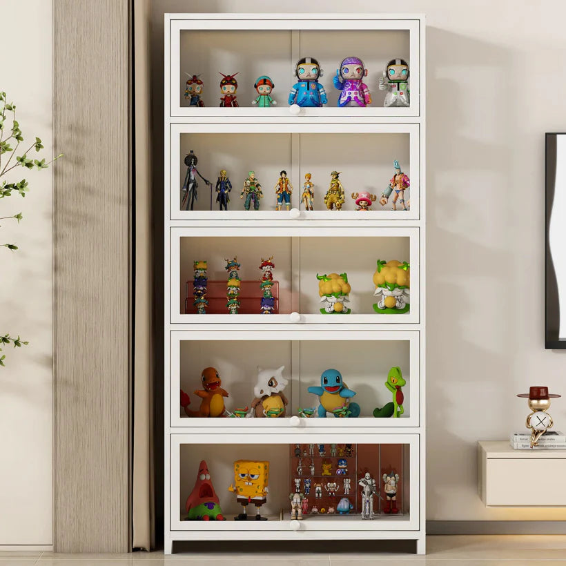 5-Tier Figure Display Cabinet, Glass Display Case for Collectables, Living Room Showcase, Transparent and Dustproof on Three Sides, Strong Load-Bearing