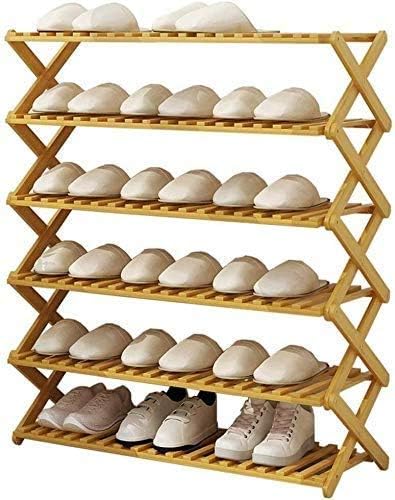6 Tier Foldable Shoe Rack Organizer, Bamboo Shoe Rack Shoe Storage, Install Free Shoe Shelf for Entryway, Garage & Hallway