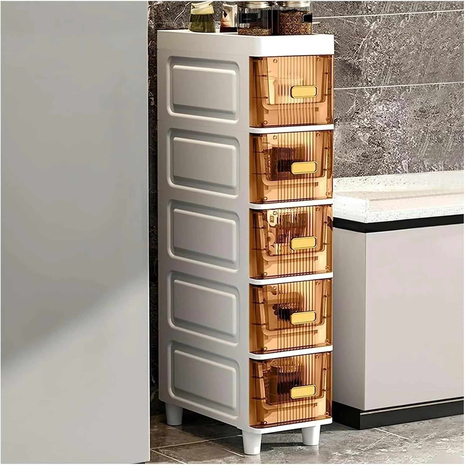 5-Tier Bathroom Storage Cabinet, Narrow Bathroom Cabinet with 5 Tier Narrow Storage Drawers for Kitchen, Bathroom Corner and Small Narrow Space